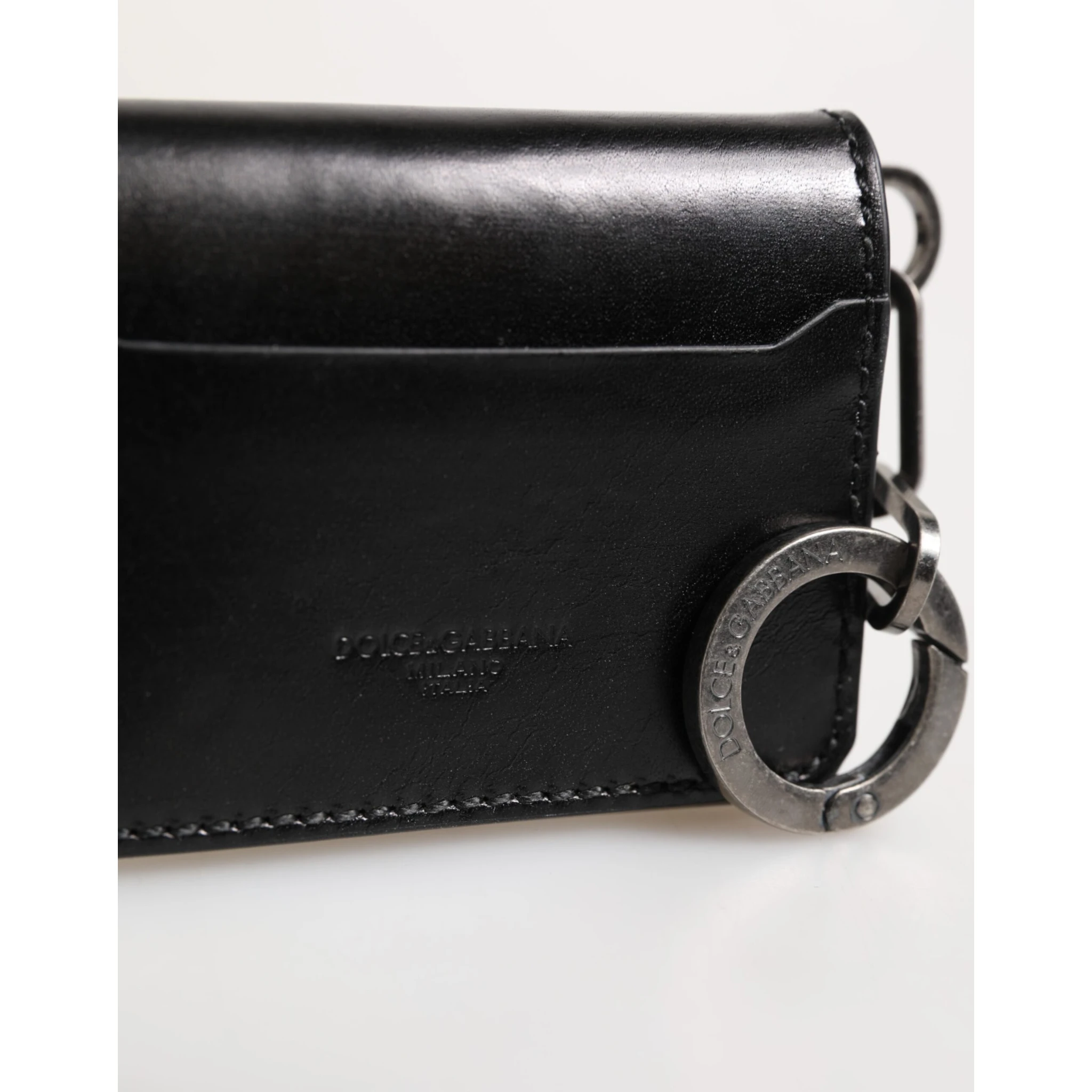 Wallet Black Leather Logo Embossed Key Chain Card Holder Wallet