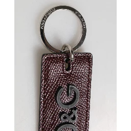 Dark Brown Leather Logo Metal Ring Men Keychain Keyring