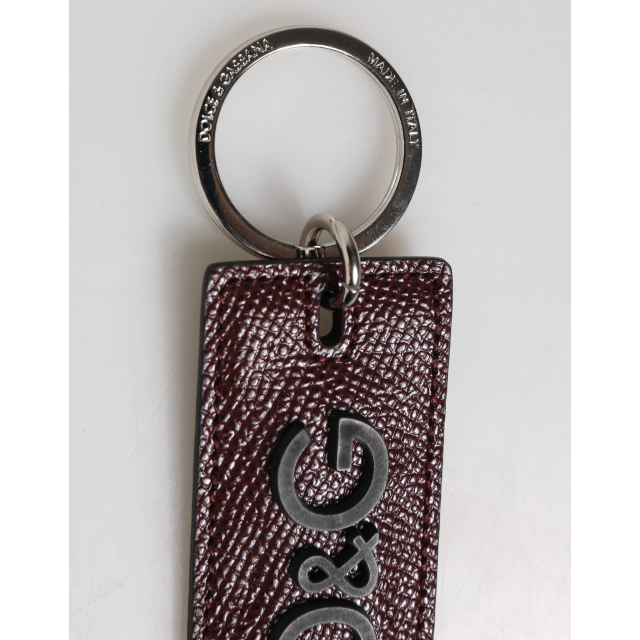 Dark Brown Leather Logo Metal Ring Men Keychain Keyring