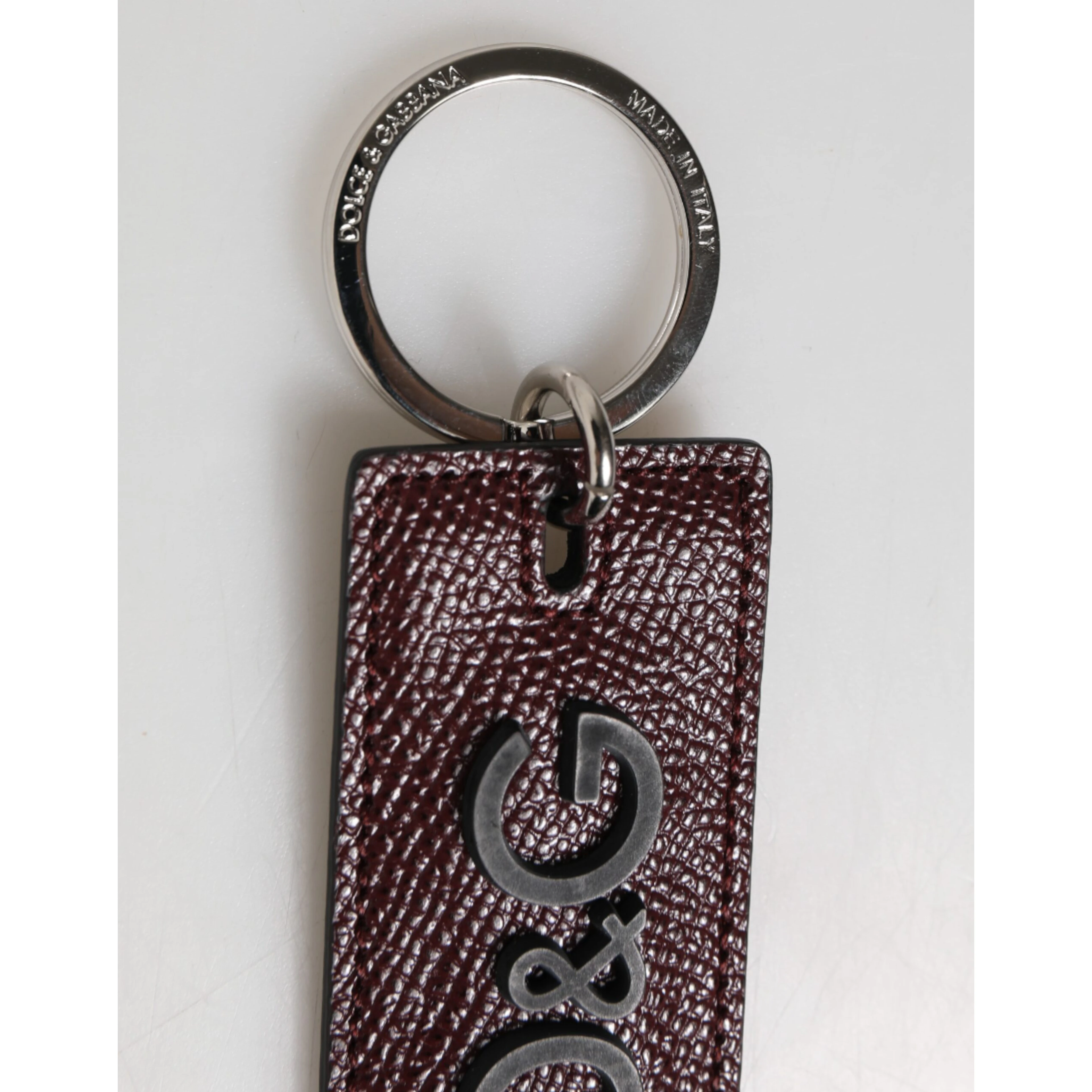 Dark Brown Leather Logo Metal Ring Men Keychain Keyring