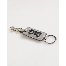 Gray Leather Logo Metal Ring Keychain Holder Men Keyring