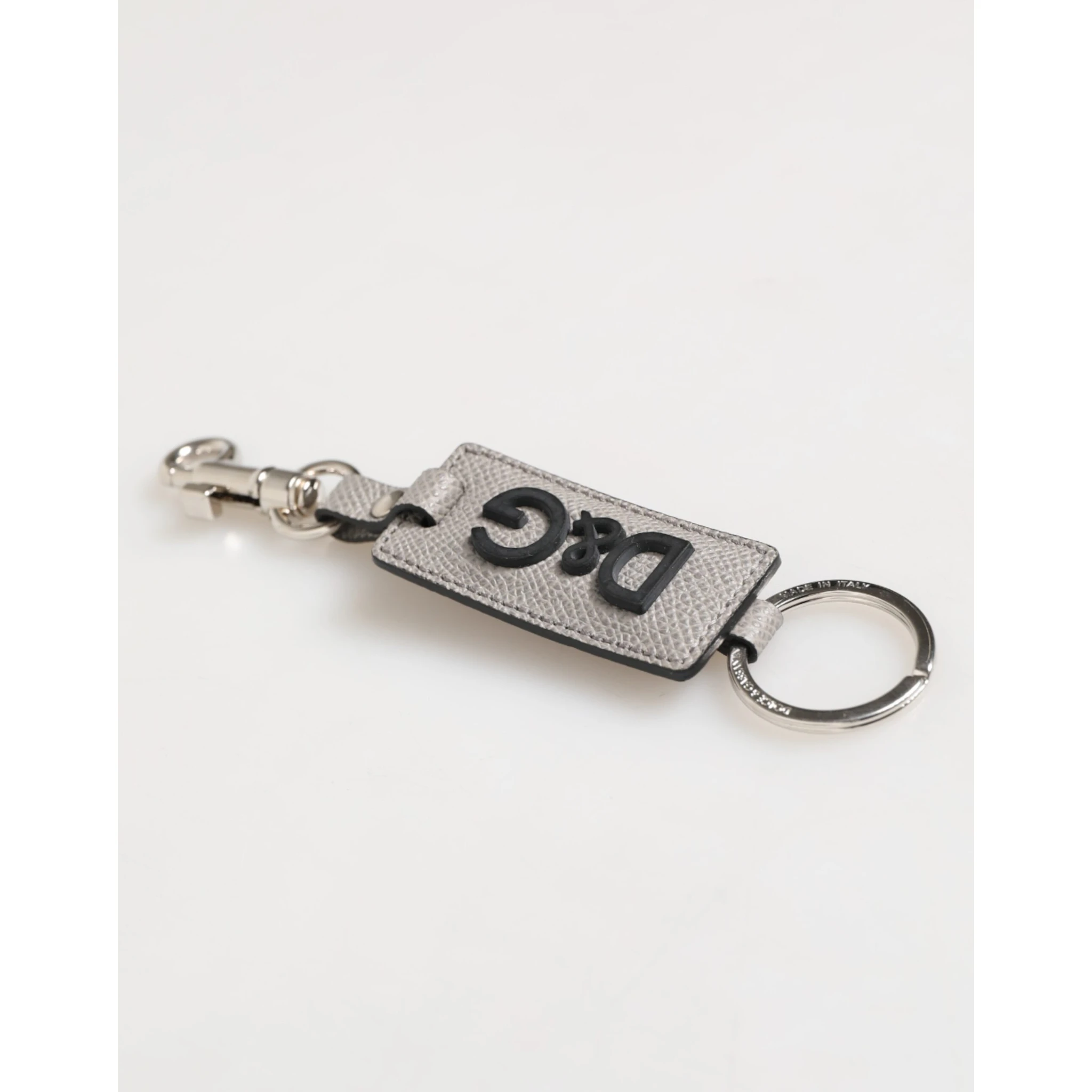 Gray Leather Logo Metal Ring Keychain Holder Men Keyring