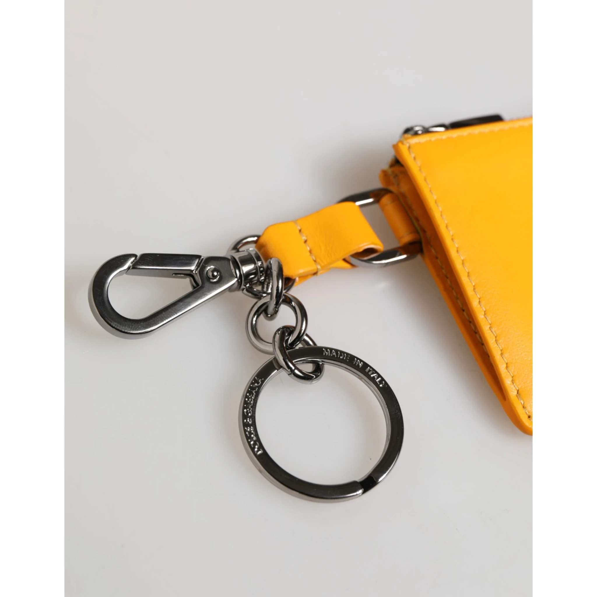 Yellow Orange Leather Credit Card Key Holder Clip On Wallet