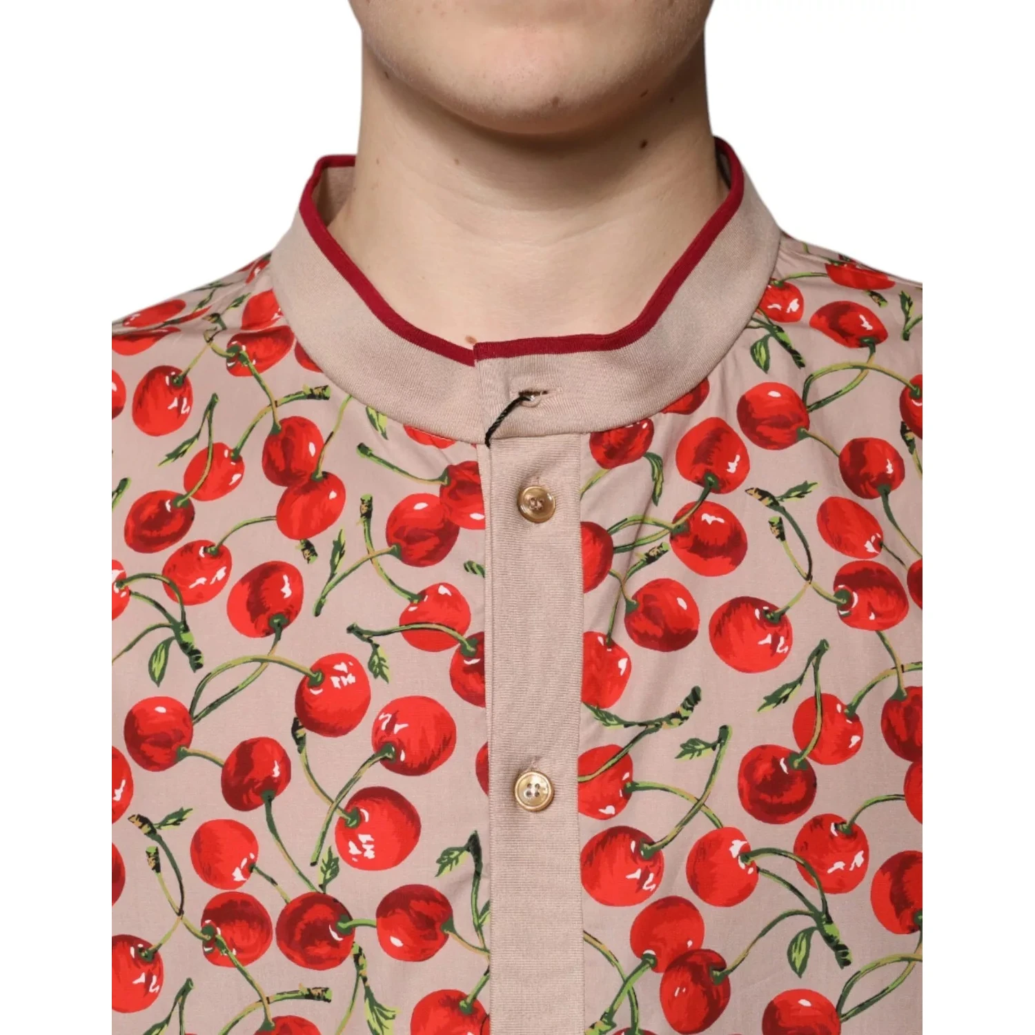Beige Cherry Nylon Buttoned Casual Shirt
