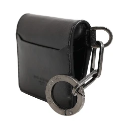 Wallet Black Leather Logo Embossed Key Chain Card Holder Wallet