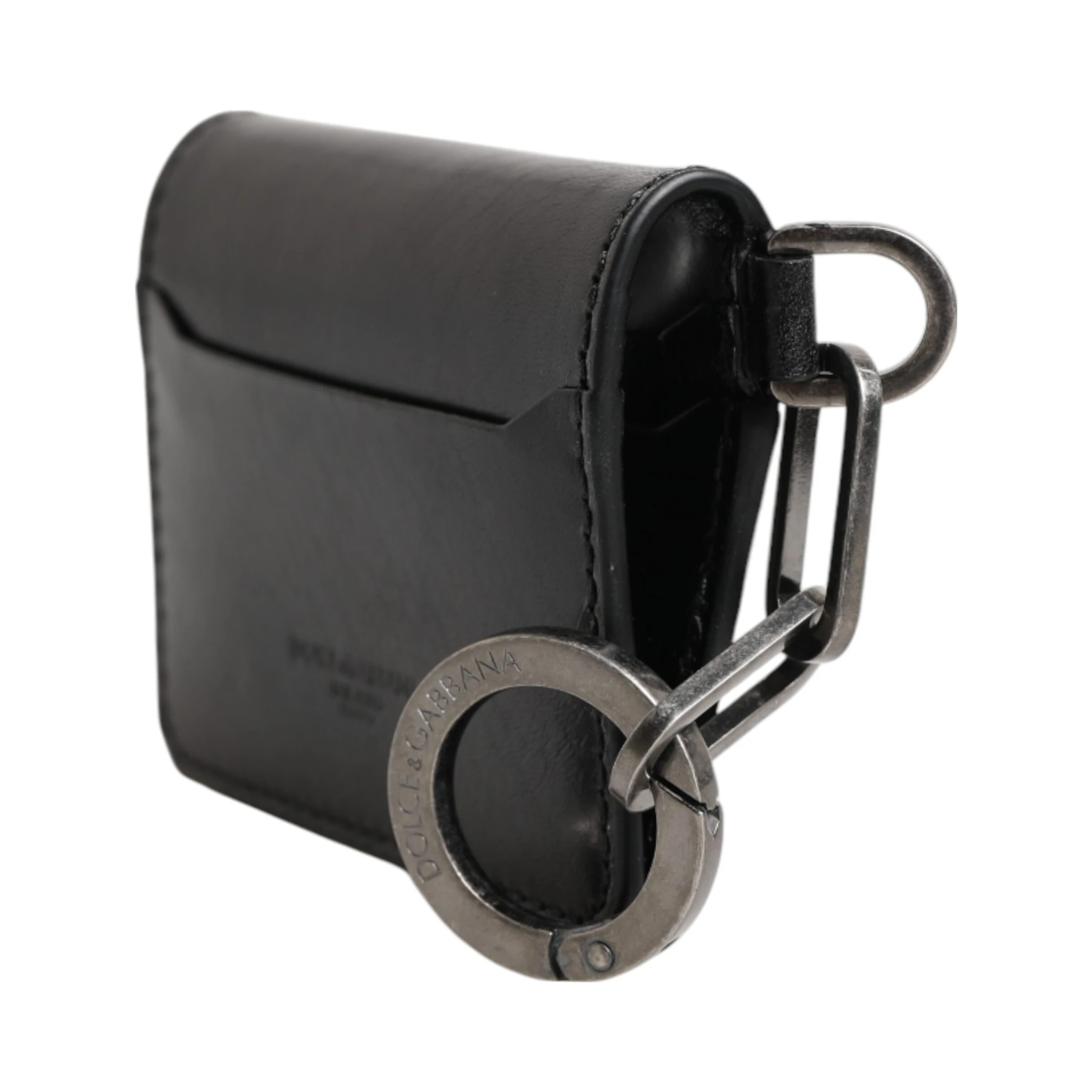 Wallet Black Leather Logo Embossed Key Chain Card Holder Wallet