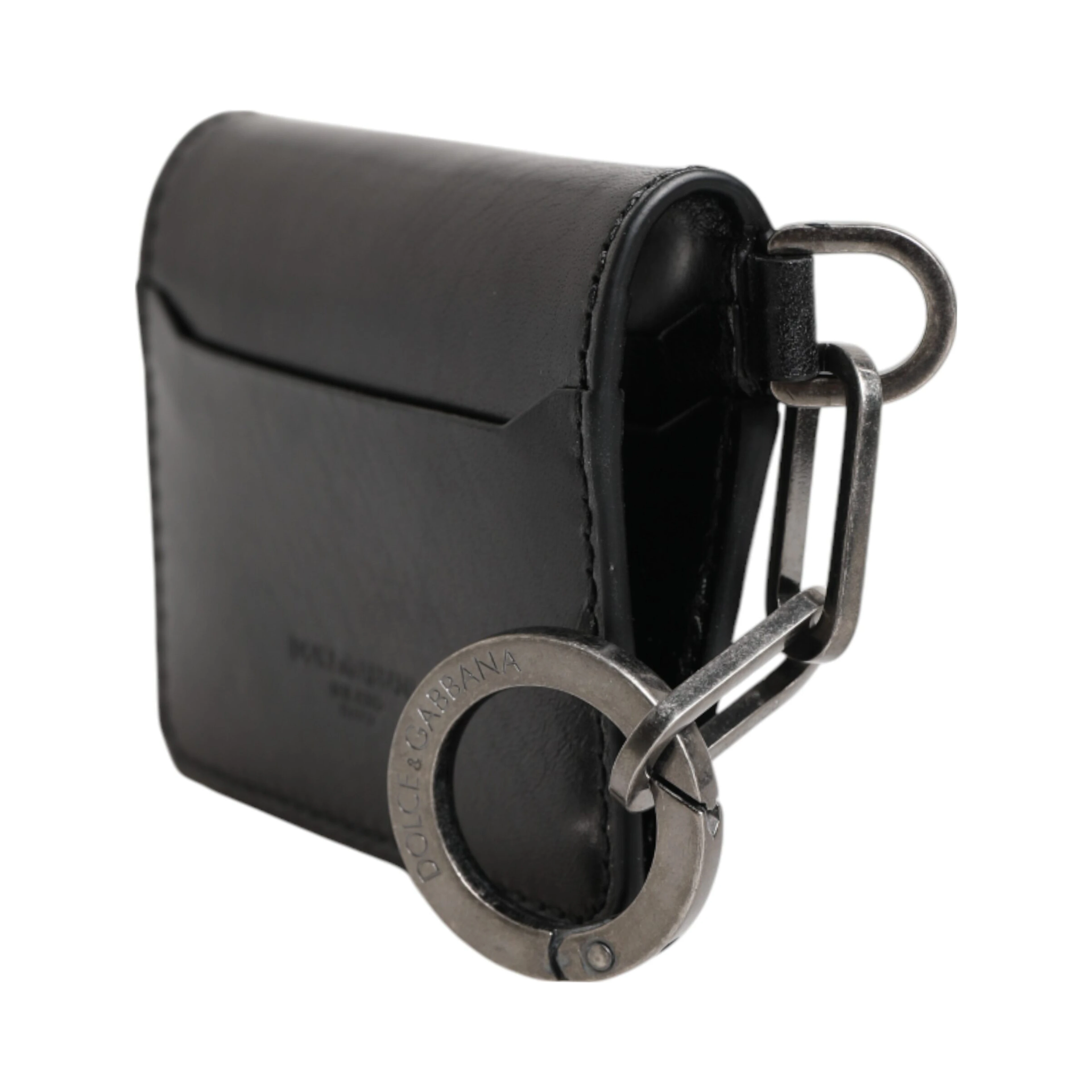 Wallet Black Leather Logo Embossed Key Chain Card Holder Wallet