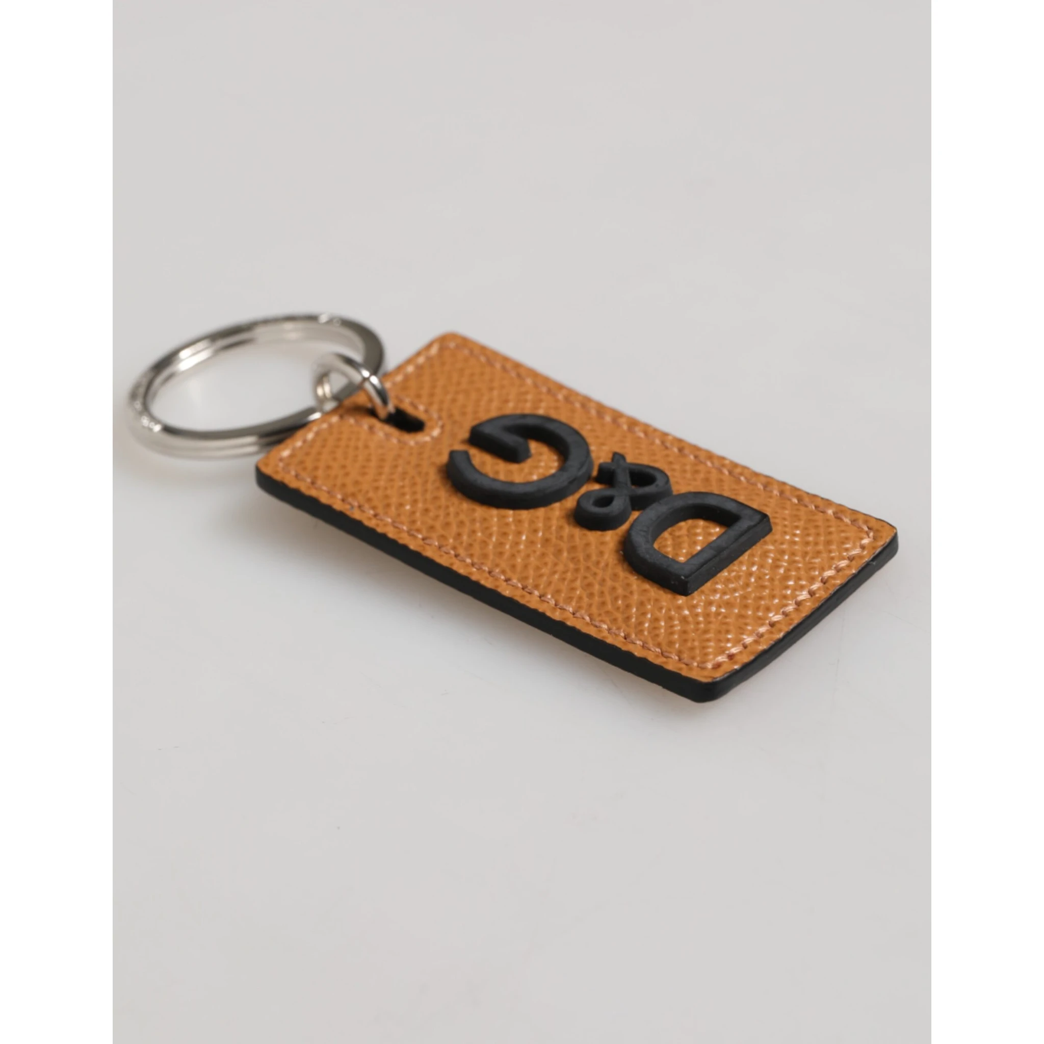 Brown Leather Logo Metal Ring Keychain Holder Men Keyring