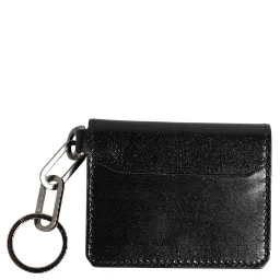 Black Leather Logo Embossed Key Chain Card Holder Wallet