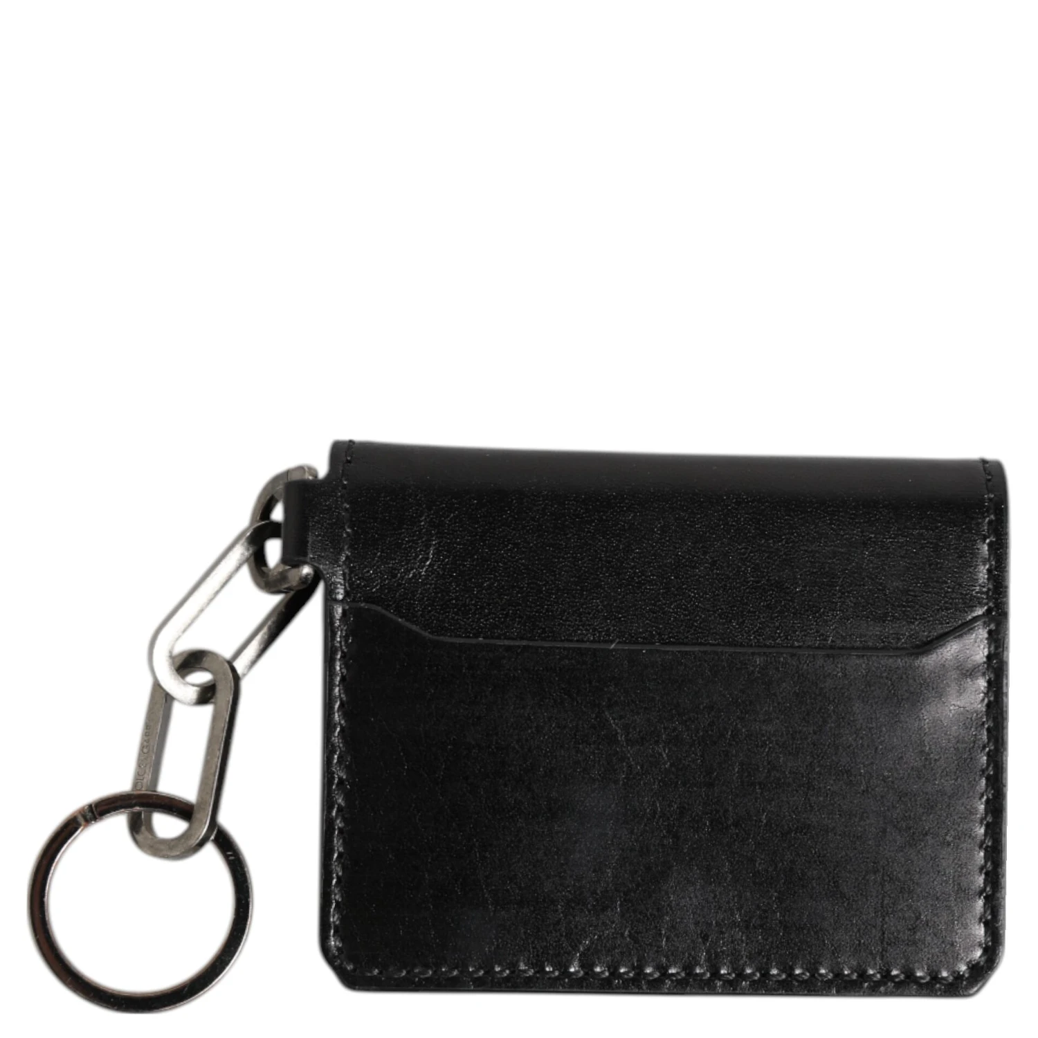 Black Leather Logo Embossed Key Chain Card Holder Wallet