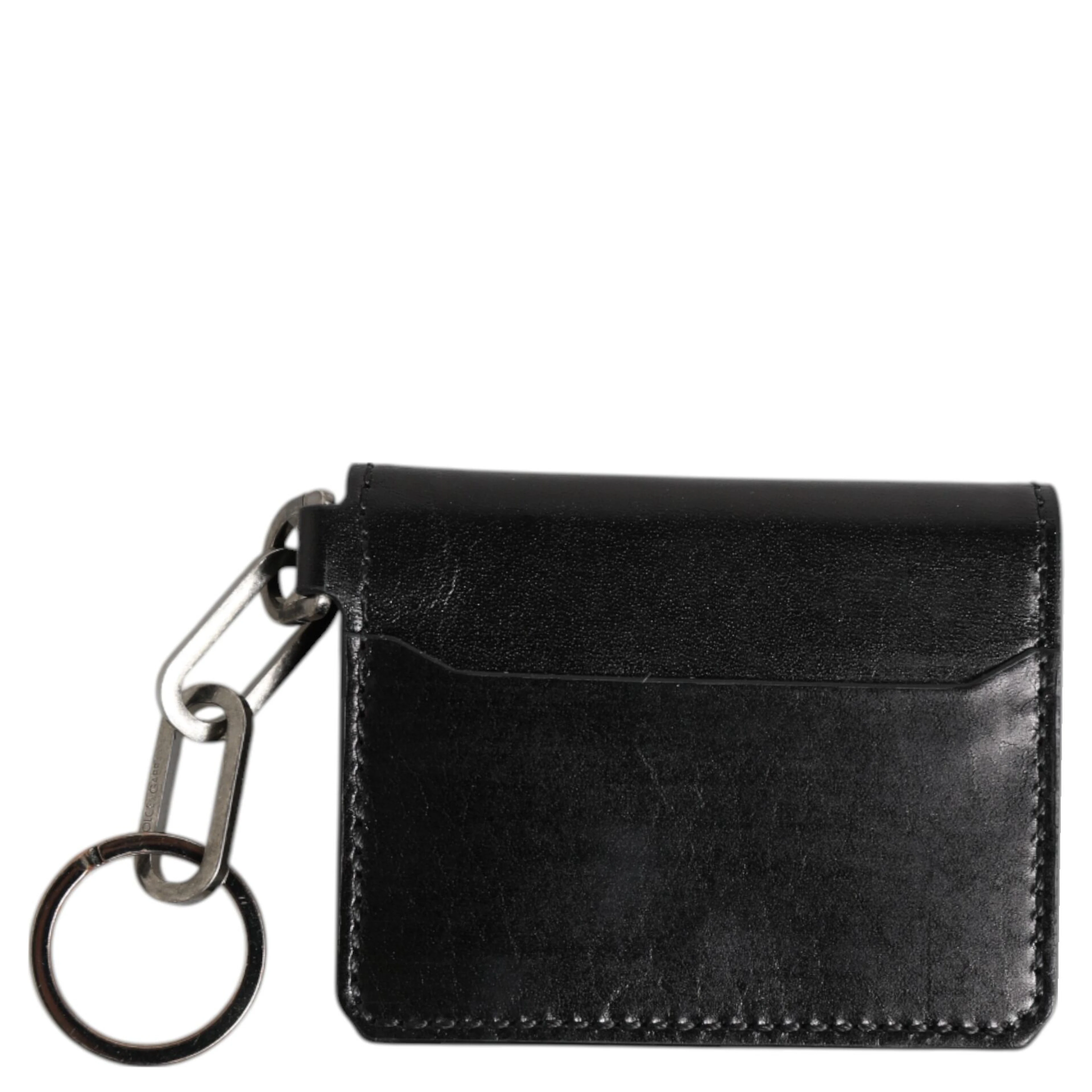 Black Leather Logo Embossed Key Chain Card Holder Wallet