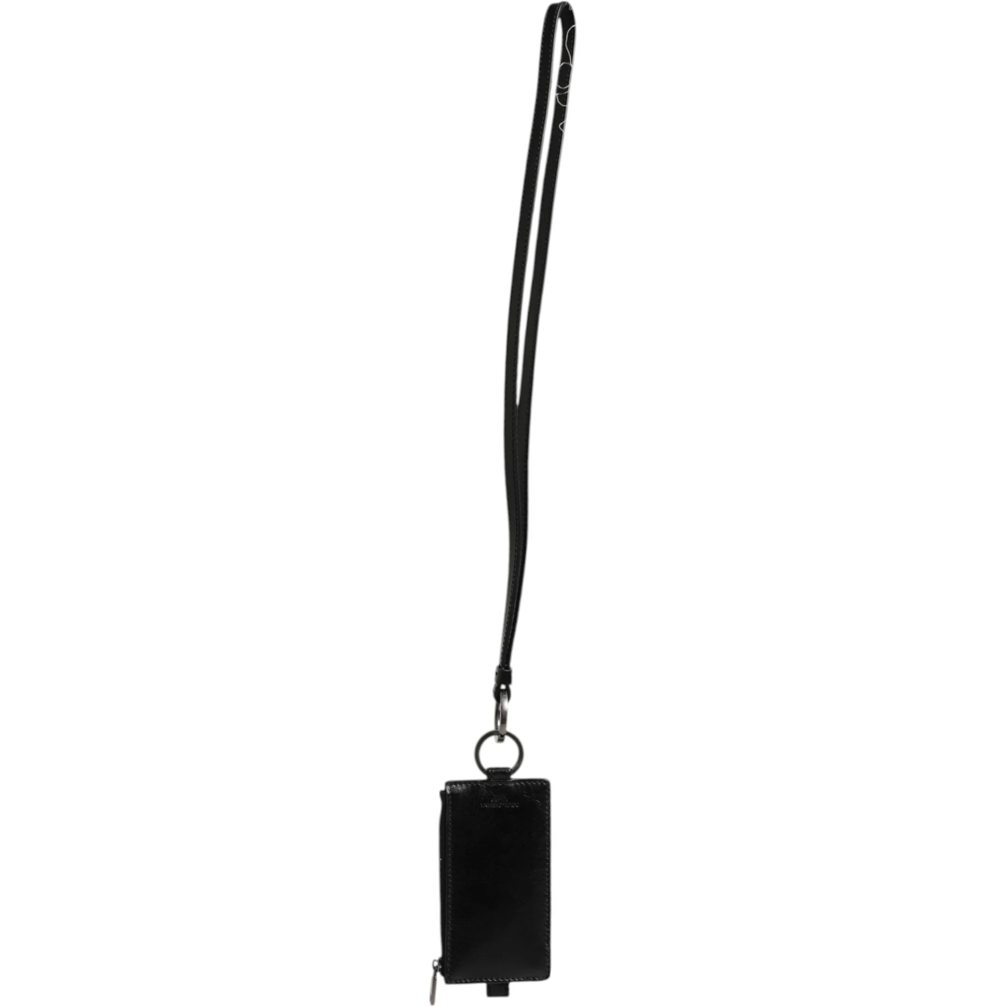 Black Leather Logo Embossed Lanyard Card Holder Wallet