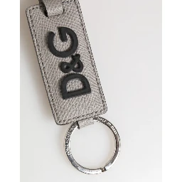 Gray Leather Logo Metal Ring Keychain Holder Men Keyring