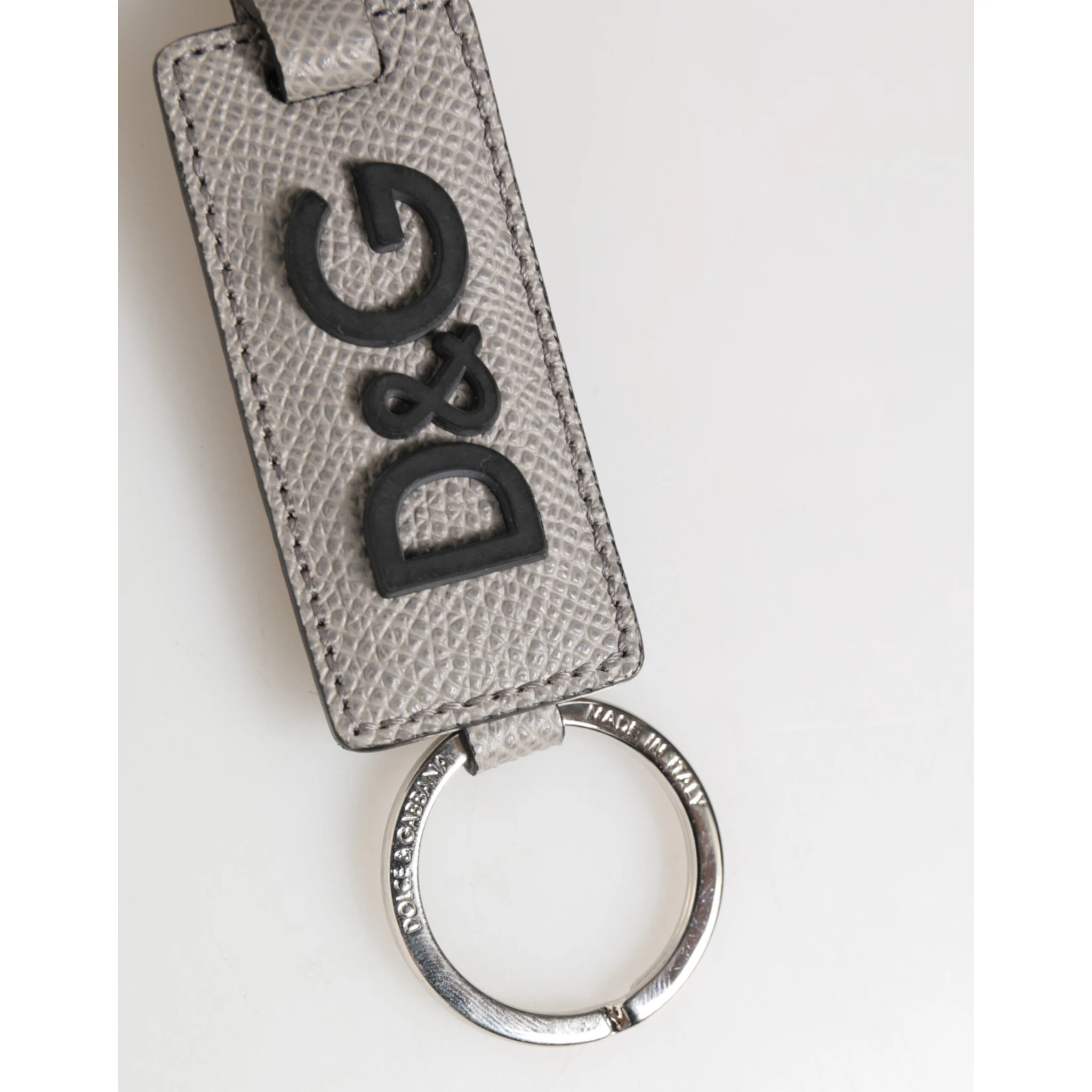 Gray Leather Logo Metal Ring Keychain Holder Men Keyring