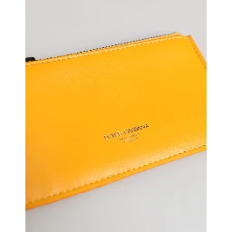 Yellow Orange Leather Credit Card Key Holder Clip On Wallet