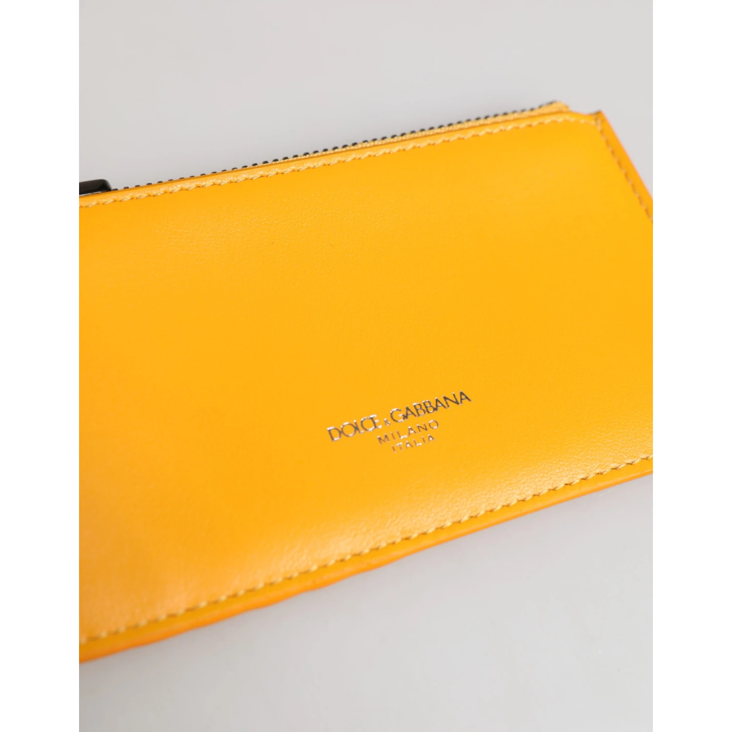 Yellow Orange Leather Credit Card Key Holder Clip On Wallet