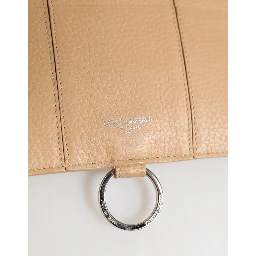 Beige Calfskin Leather Large Crossbody Card Holder Wallet