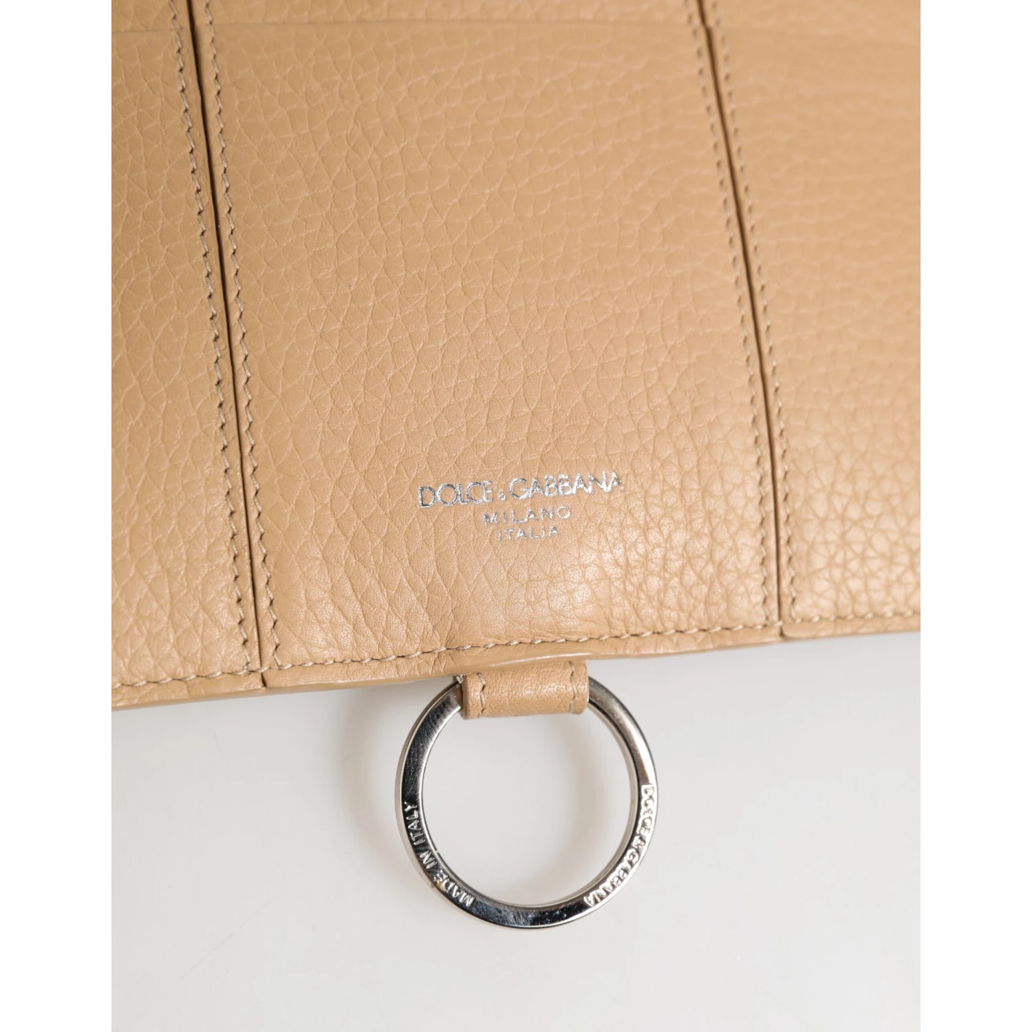 Beige Calfskin Leather Large Crossbody Card Holder Wallet