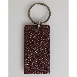 Dark Brown Leather Logo Metal Ring Men Keychain Keyring