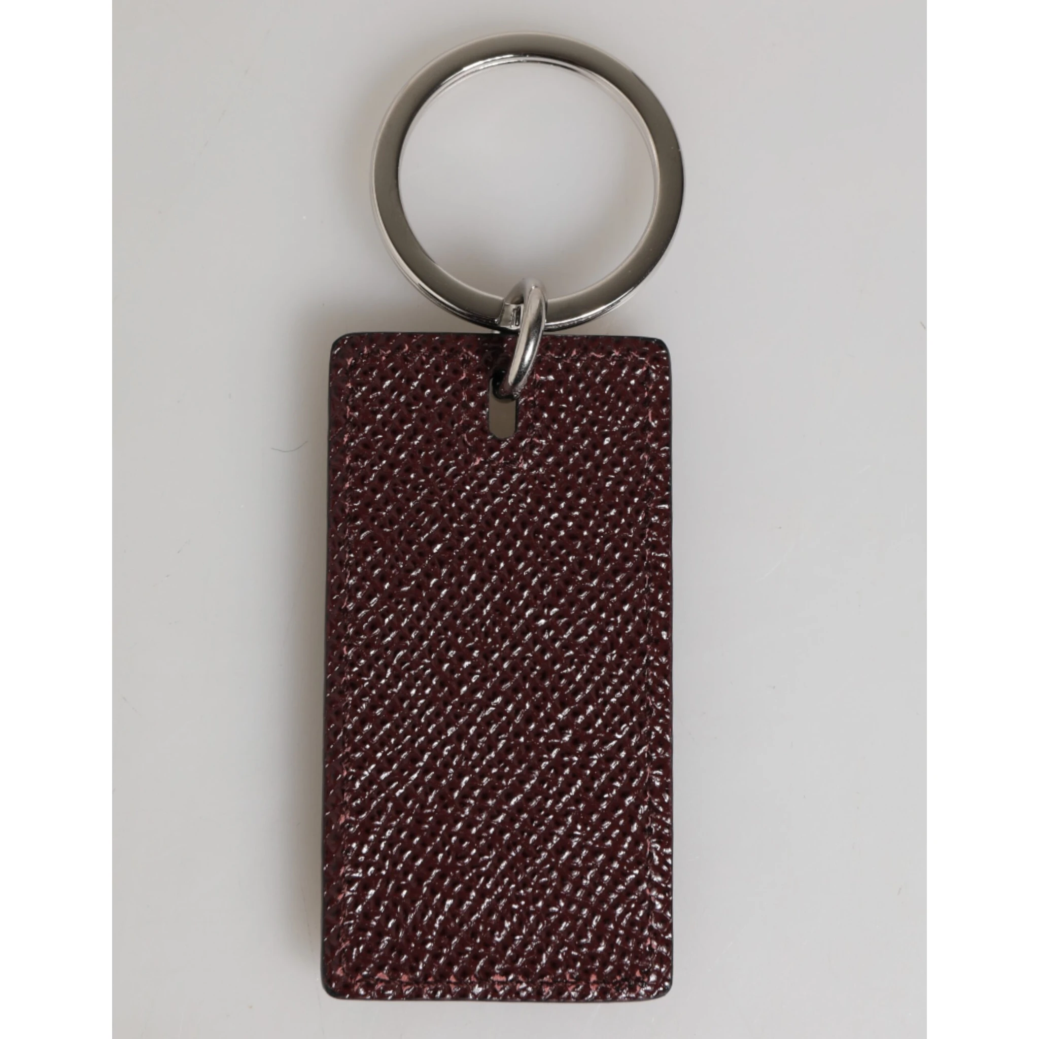 Dark Brown Leather Logo Metal Ring Men Keychain Keyring