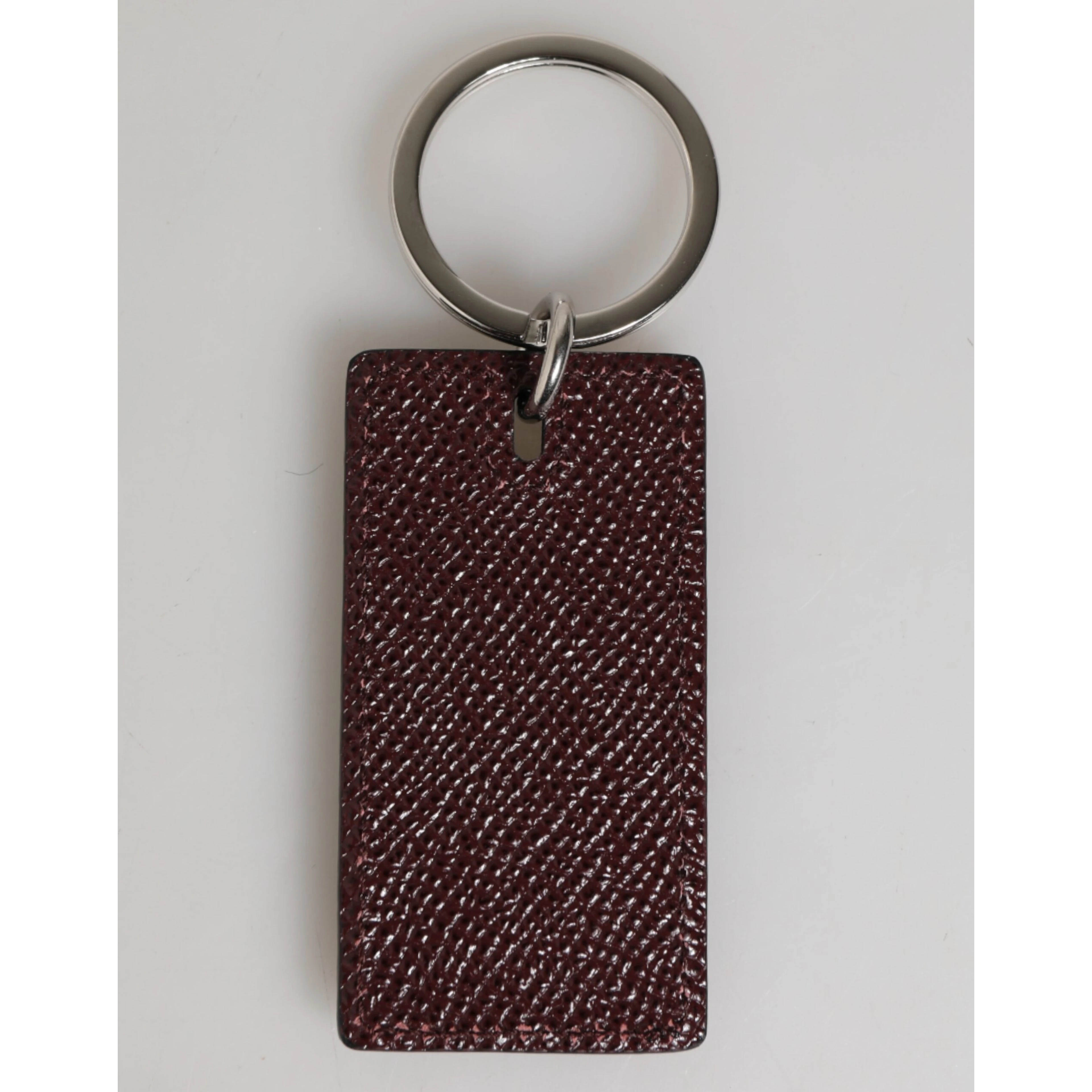 Dark Brown Leather Logo Metal Ring Men Keychain Keyring