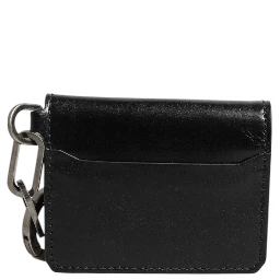 Wallet Black Leather Logo Embossed Key Chain Card Holder Wallet