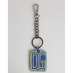 Blue Yellow DG Rubber Logo Silver Men Keychain Keyring