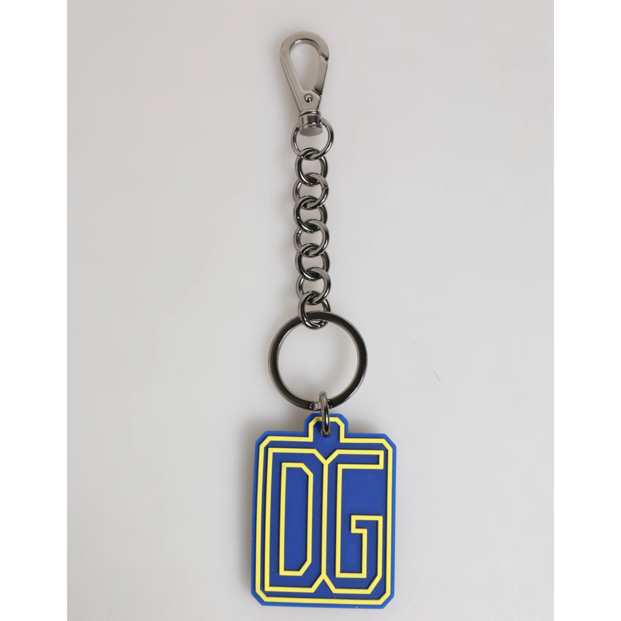 Blue Yellow DG Rubber Logo Silver Men Keychain Keyring
