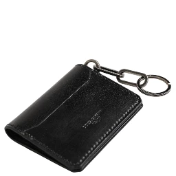 Black Leather Logo Embossed Key Chain Card Holder Wallet