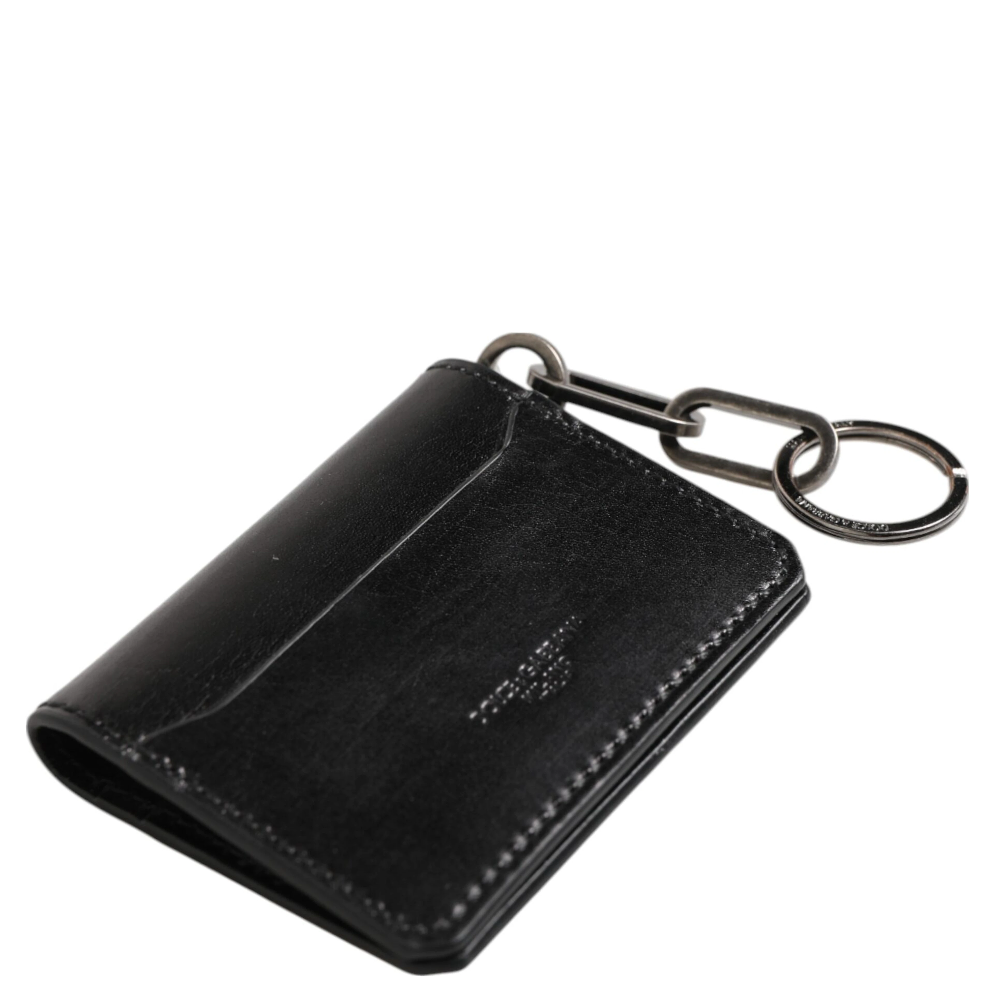 Black Leather Logo Embossed Key Chain Card Holder Wallet
