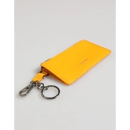 Yellow Orange Leather Credit Card Key Holder Clip On Wallet