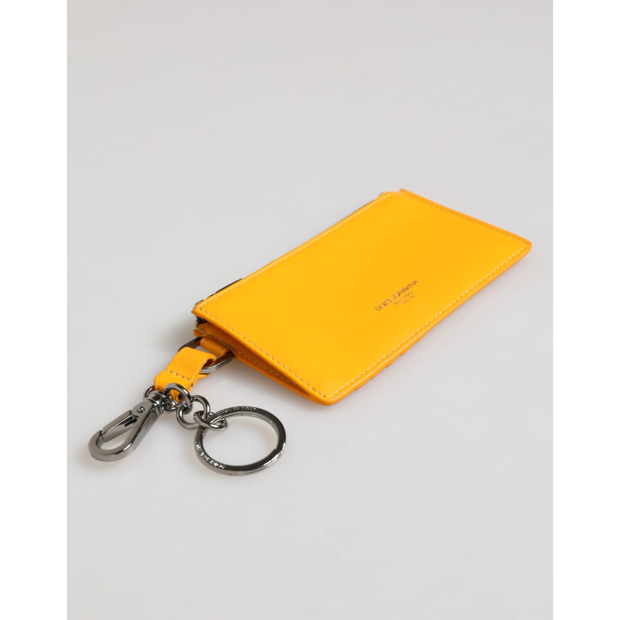 Yellow Orange Leather Credit Card Key Holder Clip On Wallet