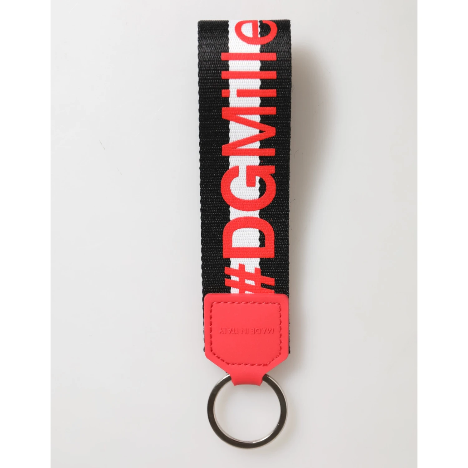 Red White DG Logo Polyester Brass Holder Keychain Keyring
