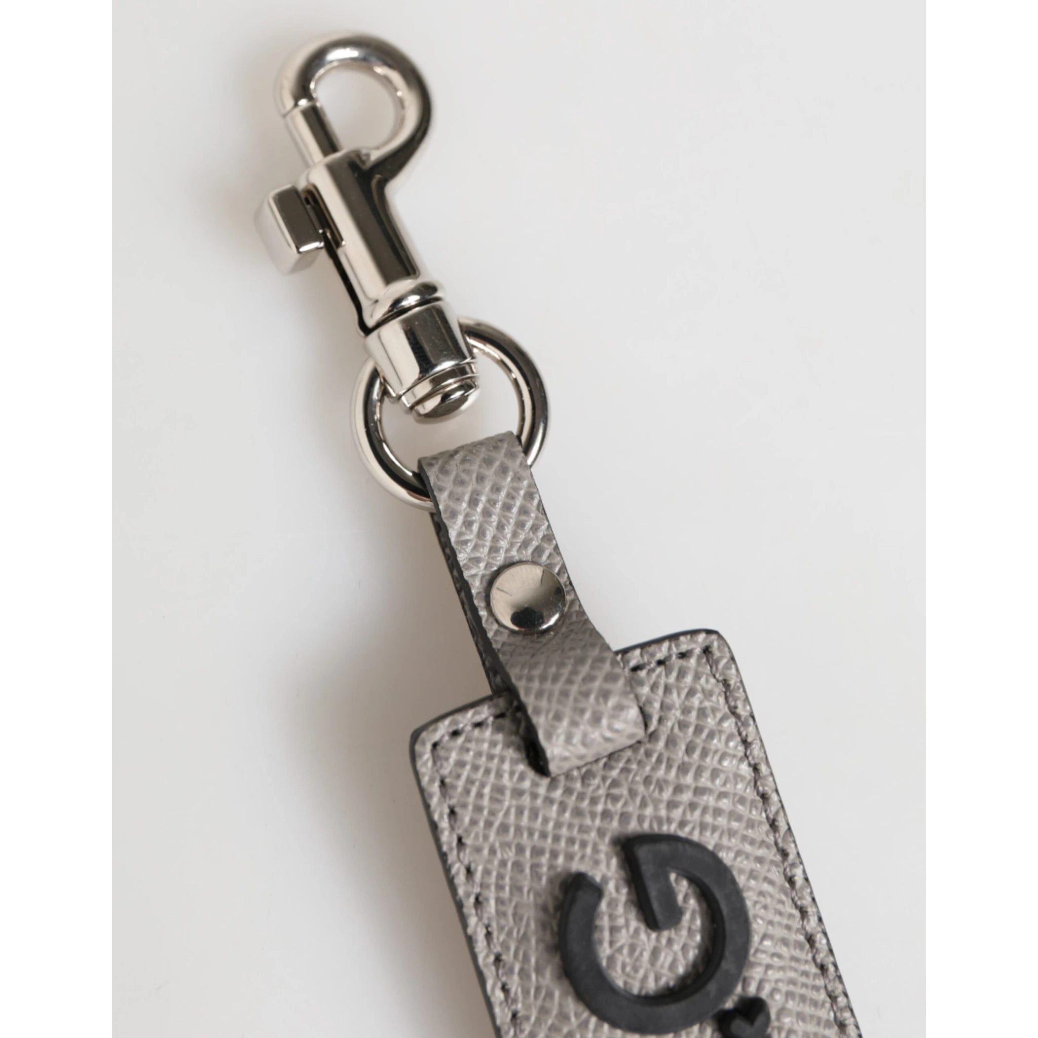 Gray Leather Logo Metal Ring Keychain Holder Men Keyring