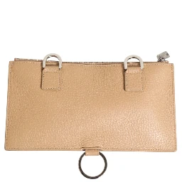 Beige Calfskin Leather Large Crossbody Card Holder Wallet