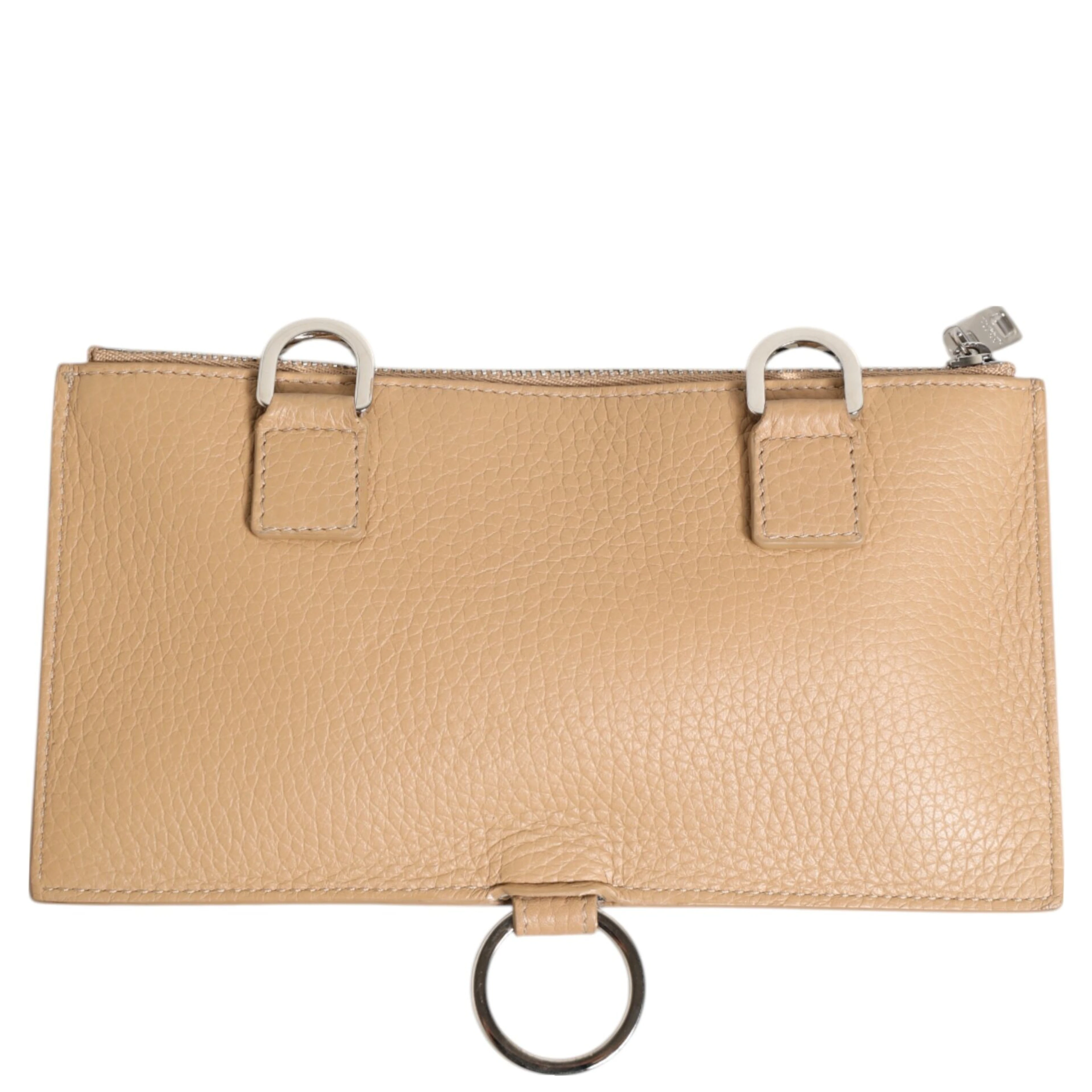 Beige Calfskin Leather Large Crossbody Card Holder Wallet