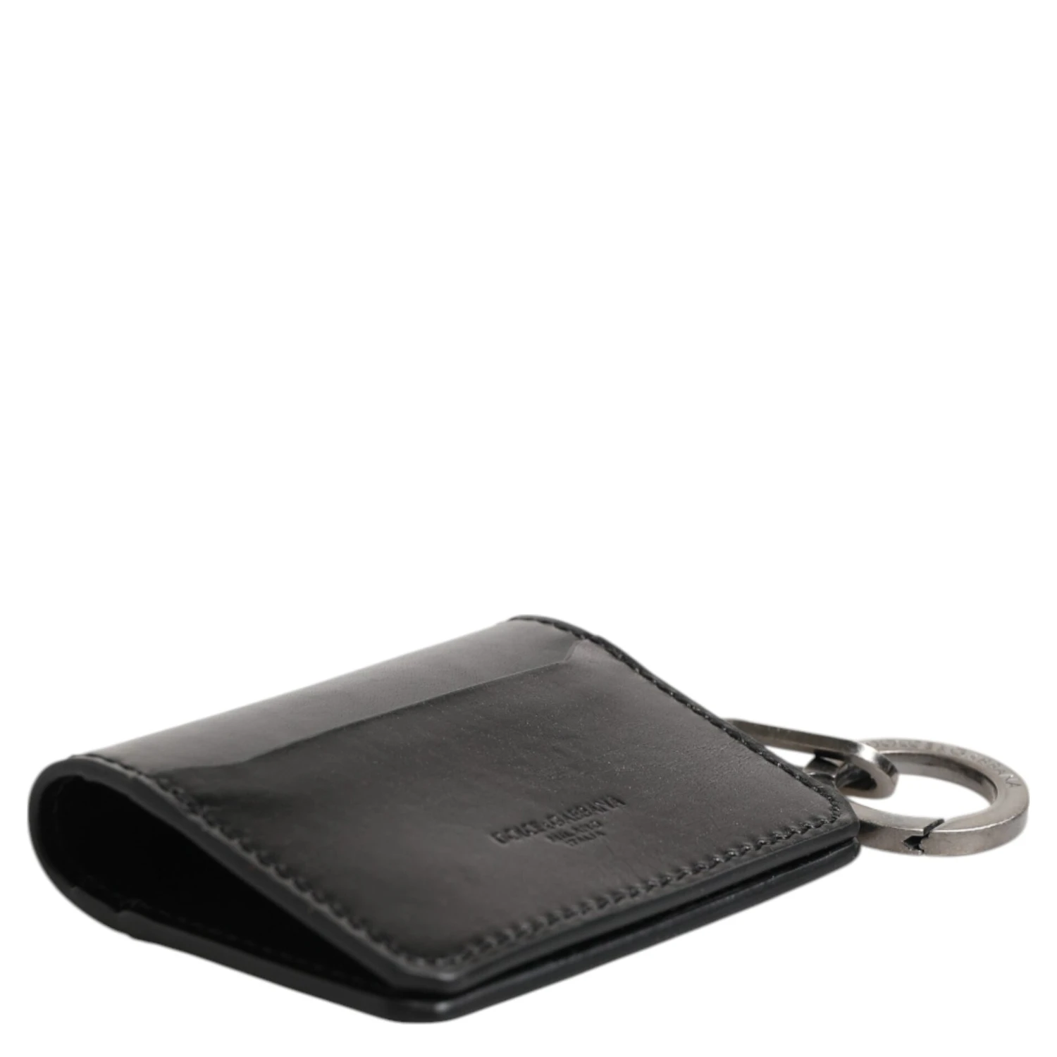 Wallet Black Leather Logo Embossed Key Chain Card Holder Wallet