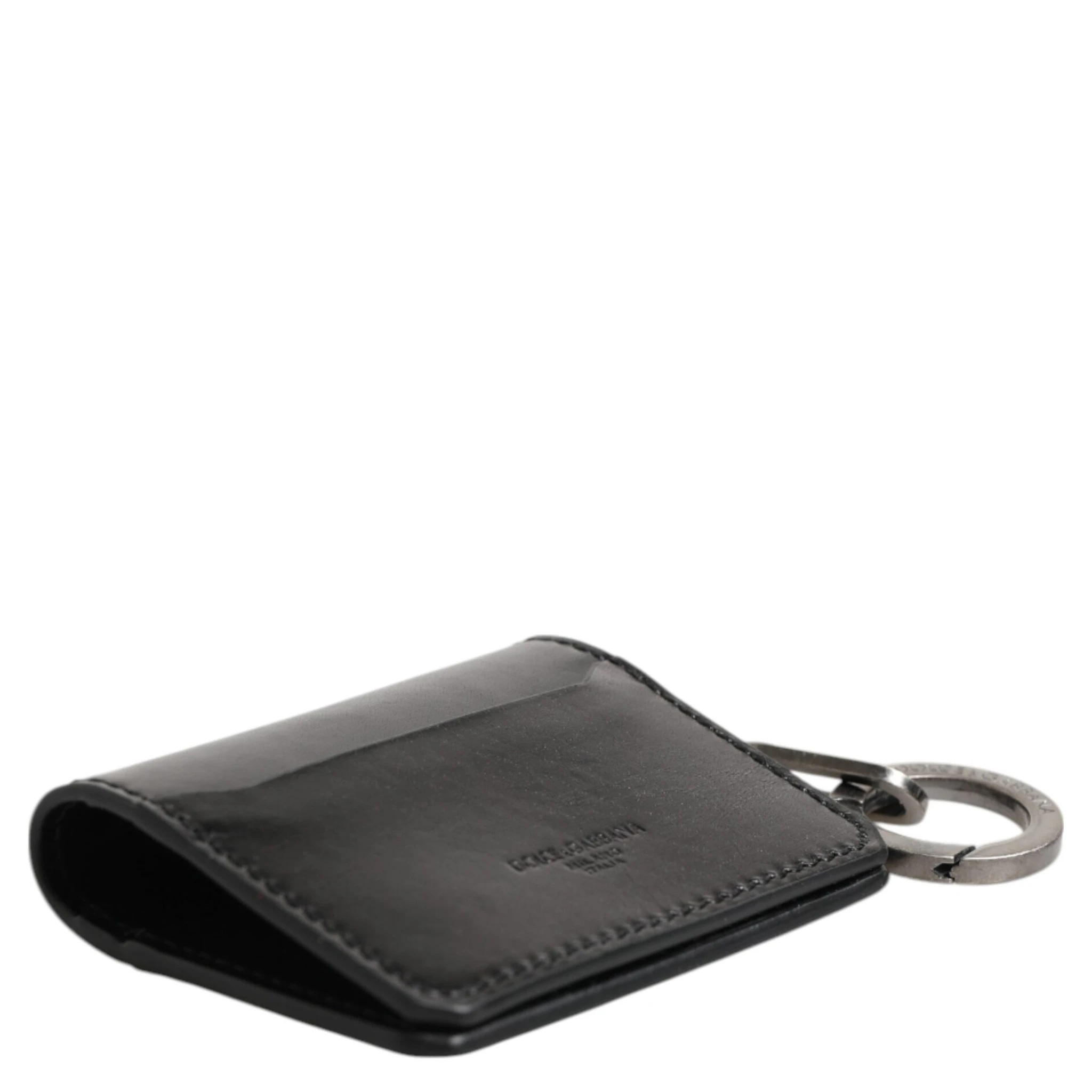 Wallet Black Leather Logo Embossed Key Chain Card Holder Wallet