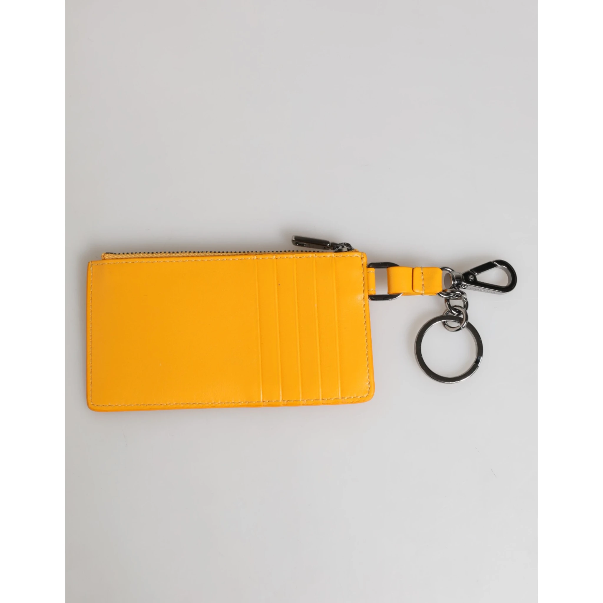 Yellow Orange Leather Credit Card Key Holder Clip On Wallet