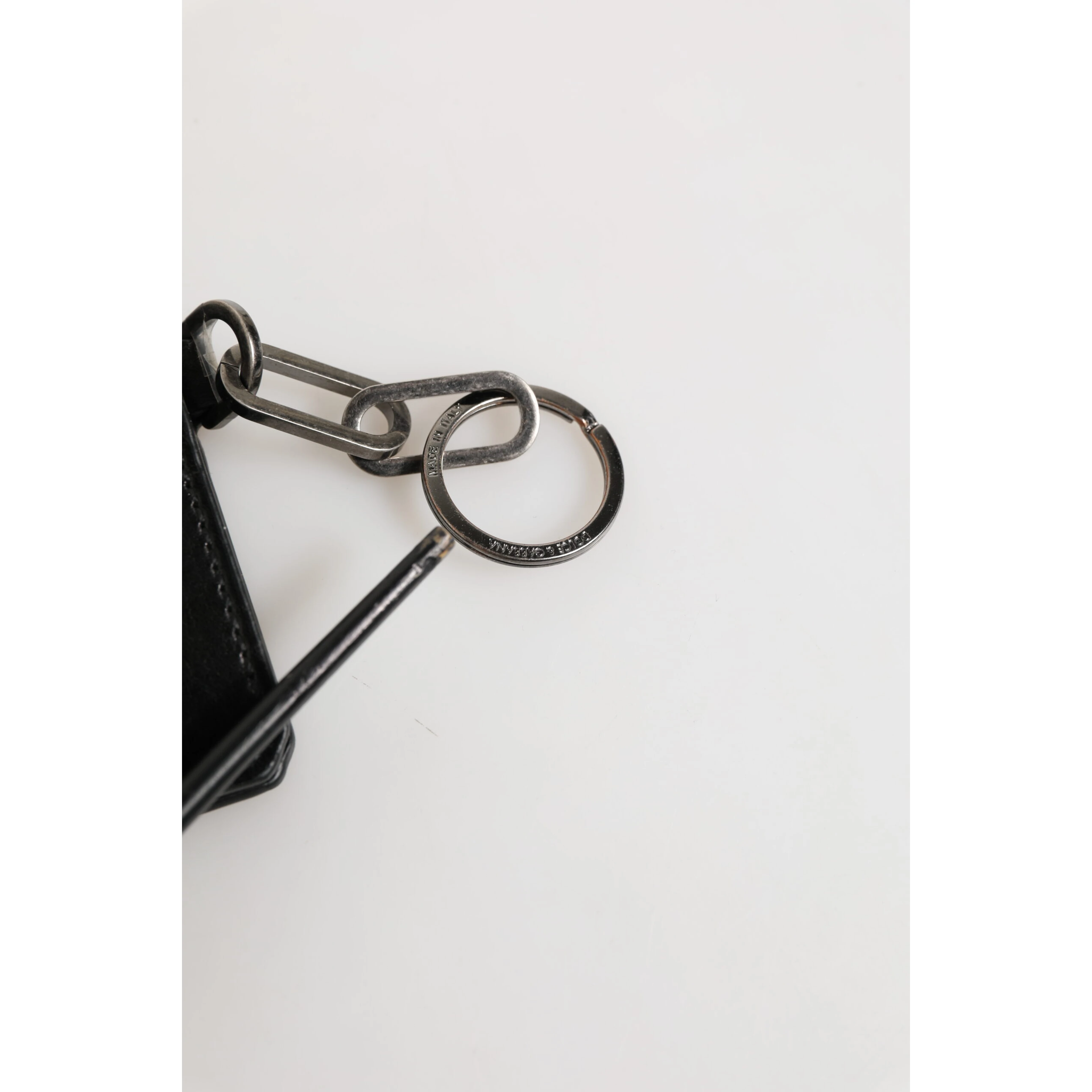 Black Leather Logo Embossed Key Chain Card Holder Wallet