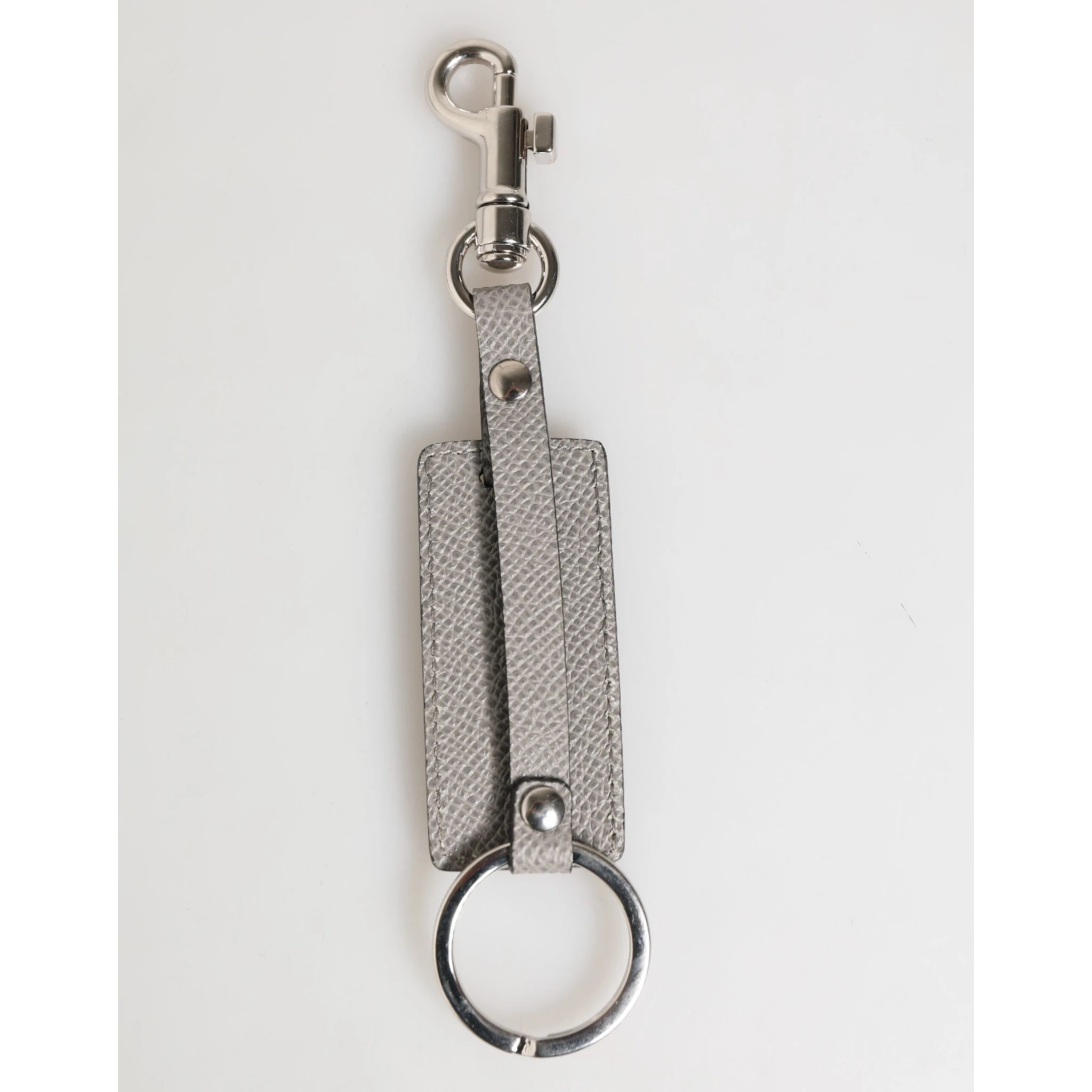 Gray Leather Logo Metal Ring Keychain Holder Men Keyring