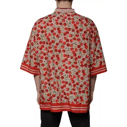 Beige Cherry Nylon Buttoned Casual Shirt