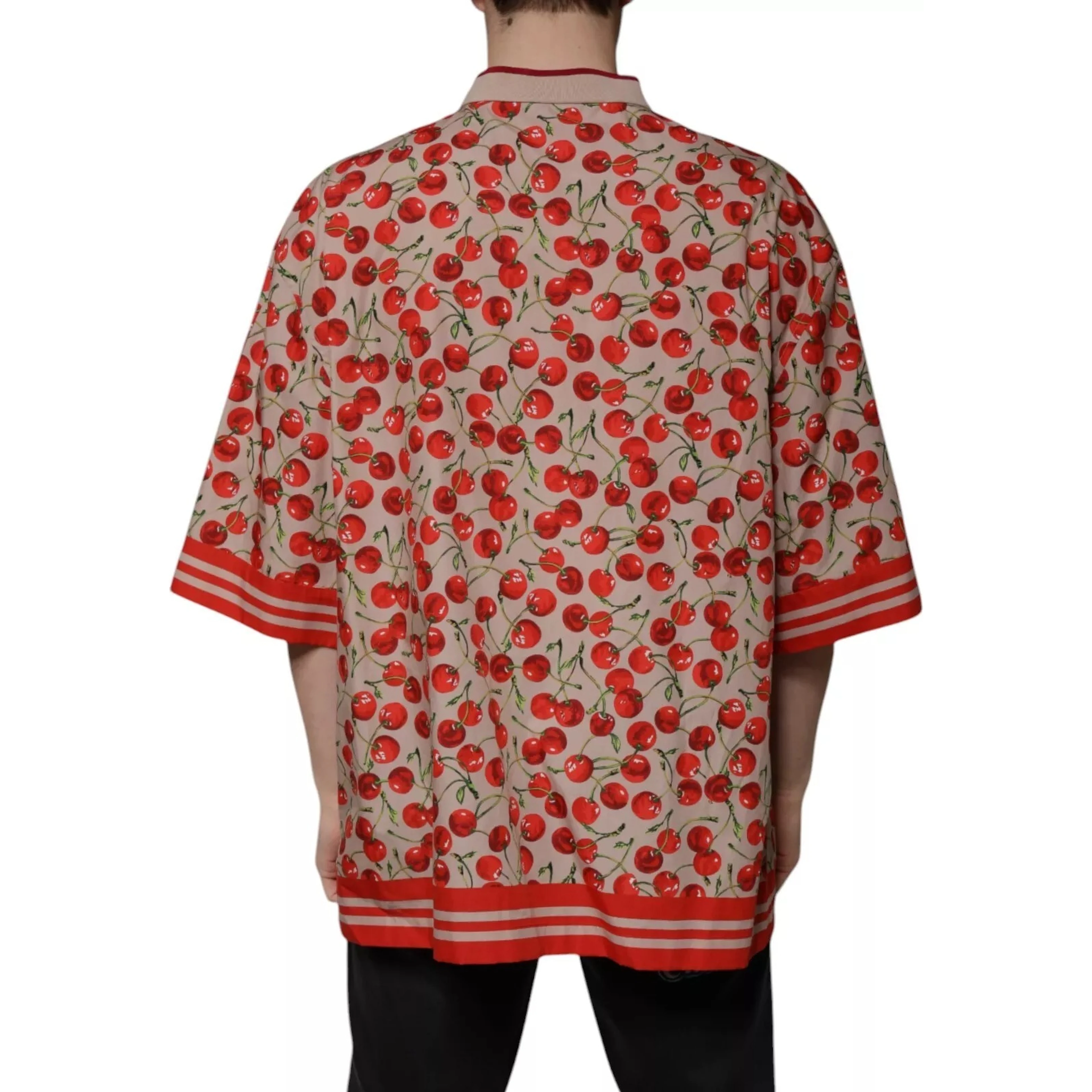 Beige Cherry Nylon Buttoned Casual Shirt