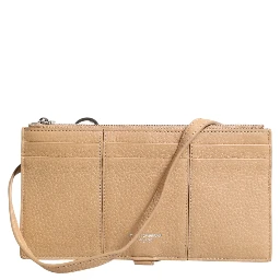 Beige Calfskin Leather Large Crossbody Card Holder Wallet