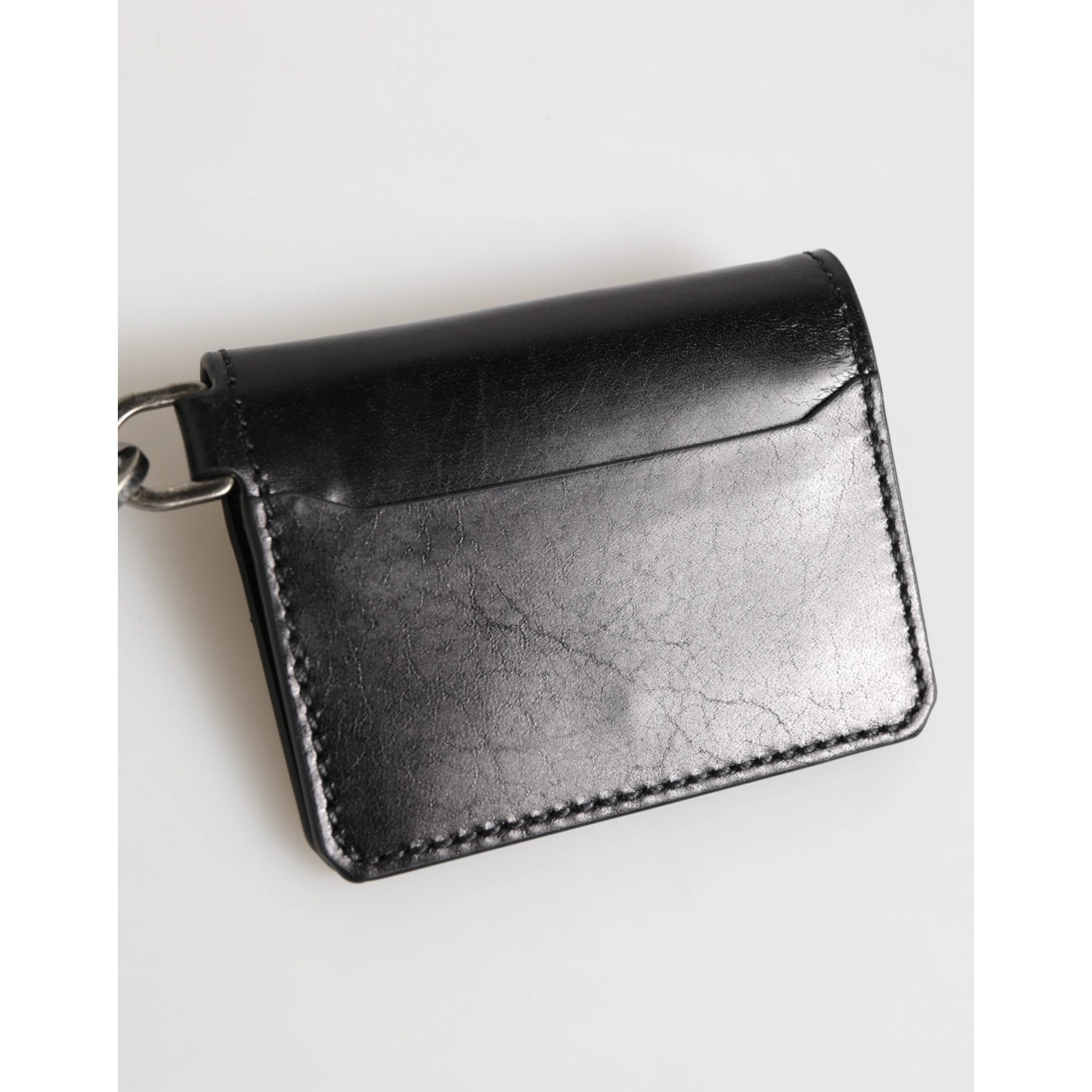 Wallet Black Leather Logo Embossed Key Chain Card Holder Wallet