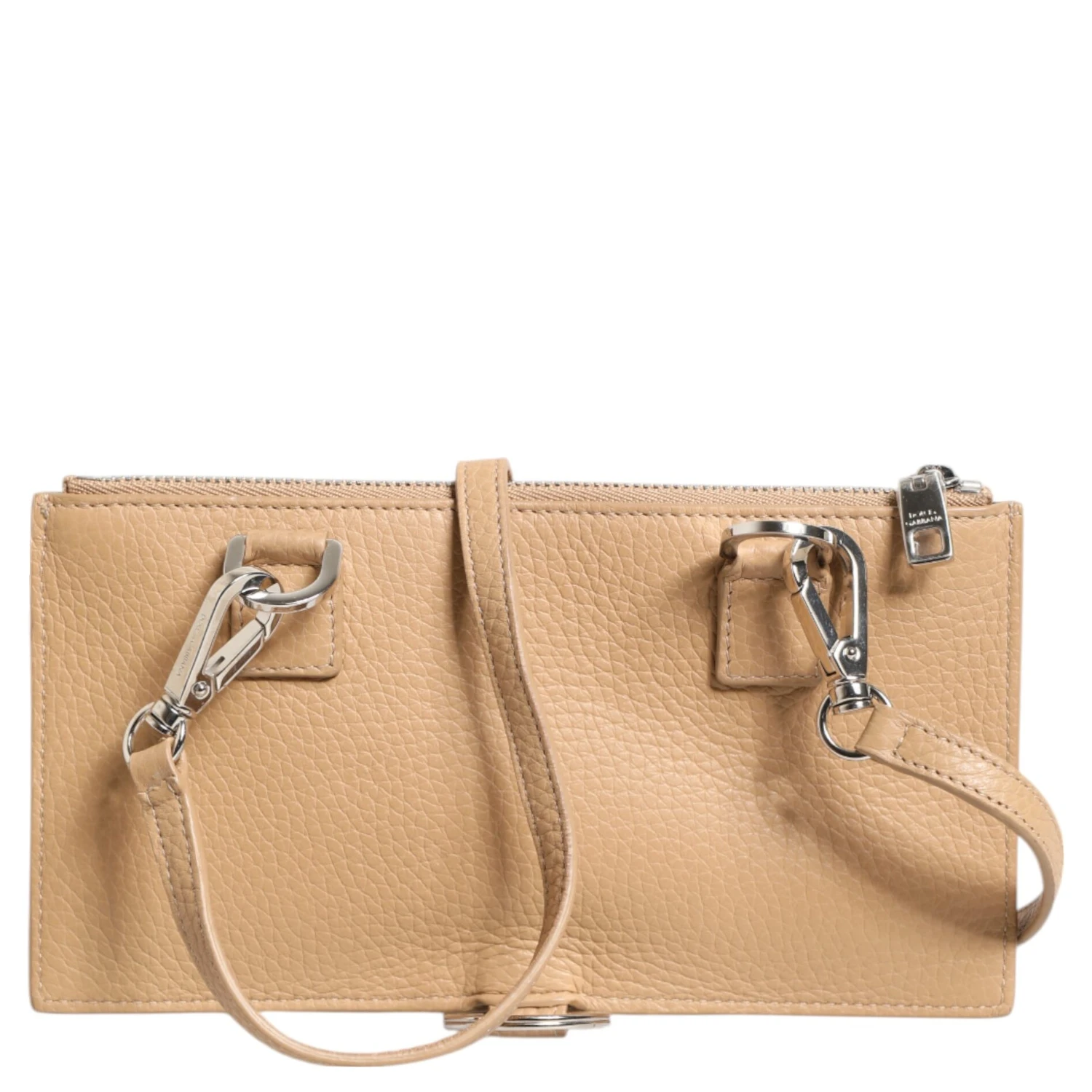 Beige Calfskin Leather Large Crossbody Card Holder Wallet