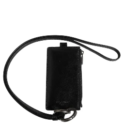 Black Leather Logo Embossed Lanyard Card Holder Wallet