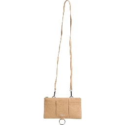 Beige Calfskin Leather Large Crossbody Card Holder Wallet