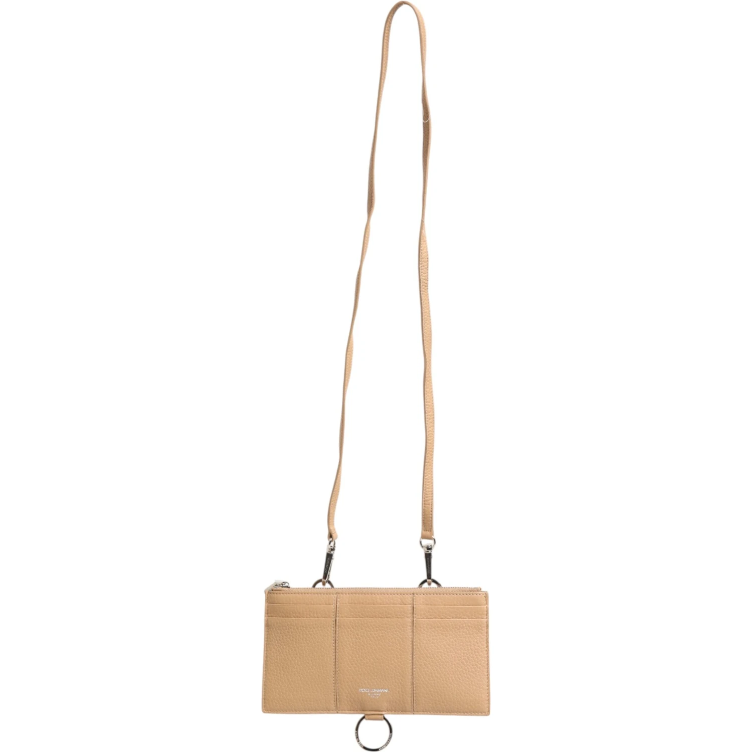 Beige Calfskin Leather Large Crossbody Card Holder Wallet