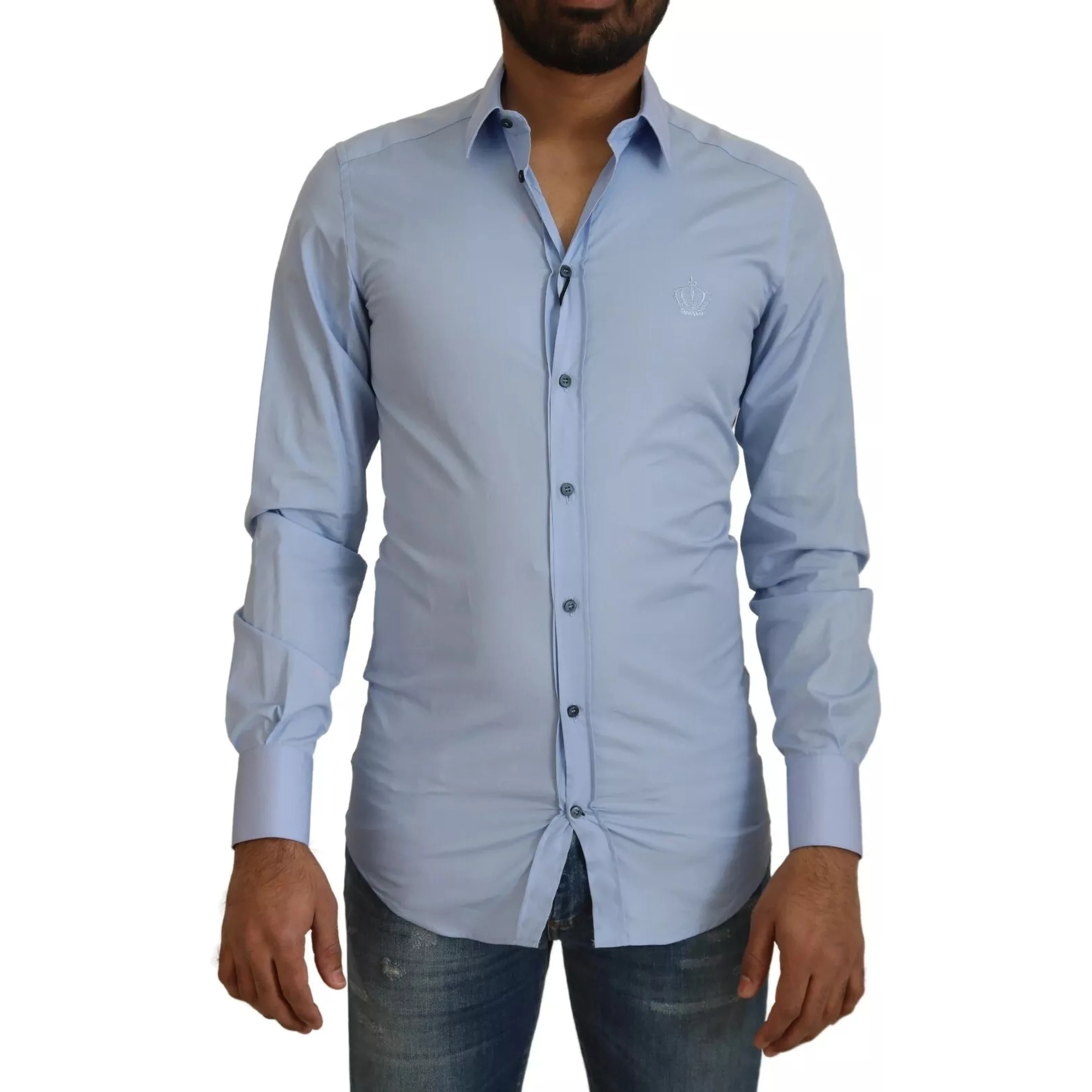 Light Blue Cotton Slim Fit Dress Shirt